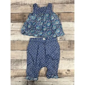 Gap Baby Girl 6-12MO Matching Blue Floral Flower Summer Outfit Set